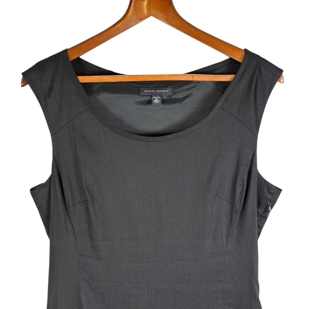 Banana Republic A-Line Linen Blend Dress Size 10 Black Pleated Sleeveless - Picture 2 of 10